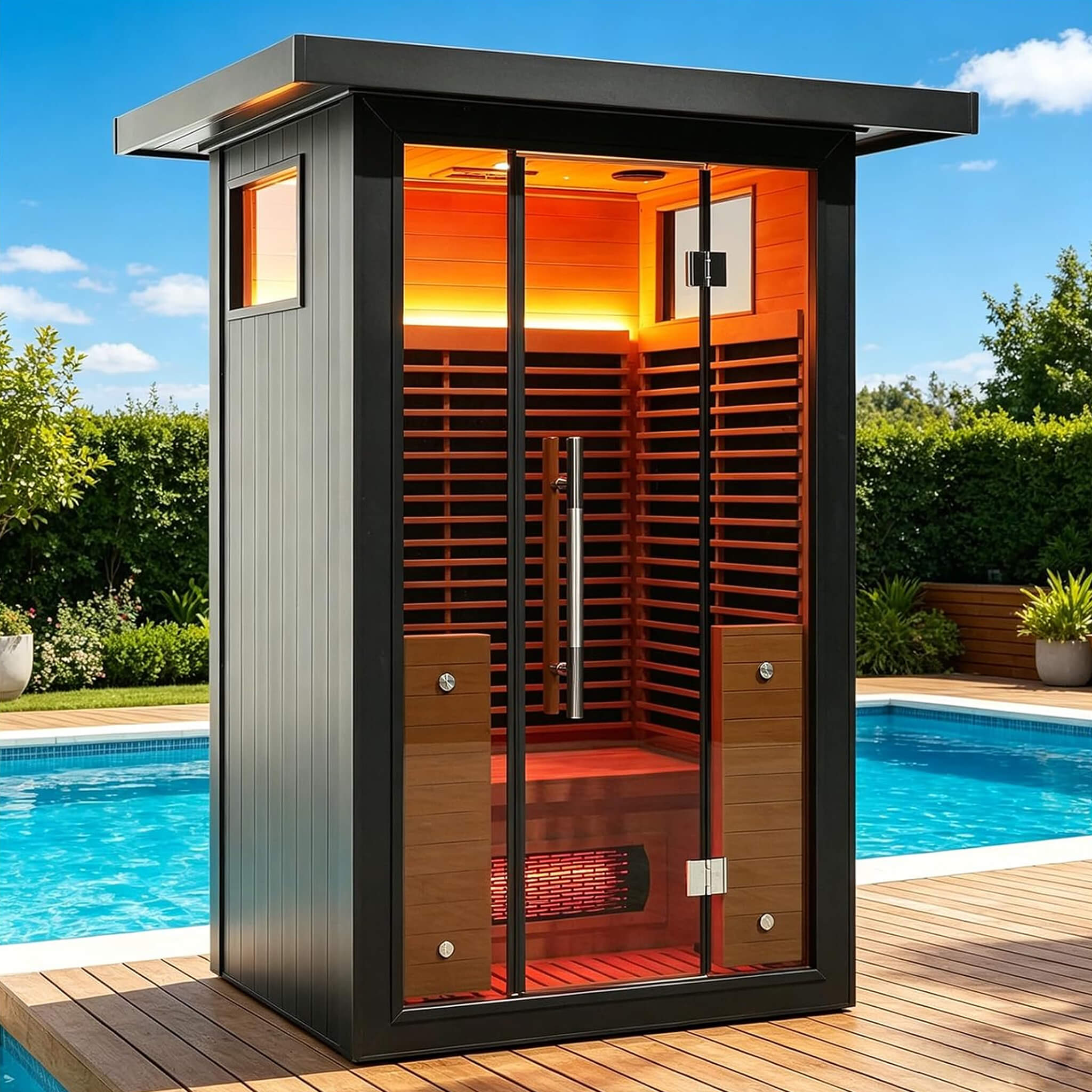 2-Person Outdoor Full-Spectrum Infrared Sauna with App Control and Glass Door