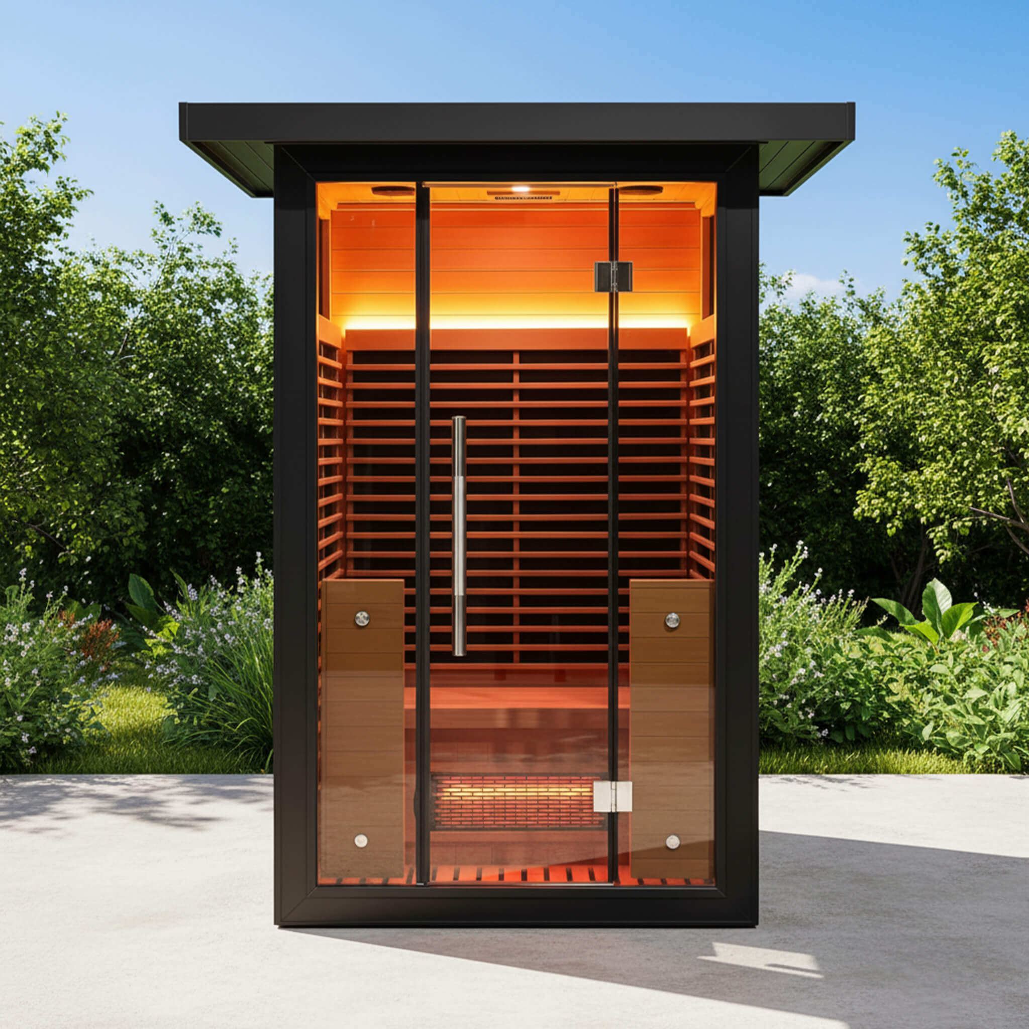 2-Person Outdoor Full-Spectrum Infrared Sauna with App Control and Glass Door