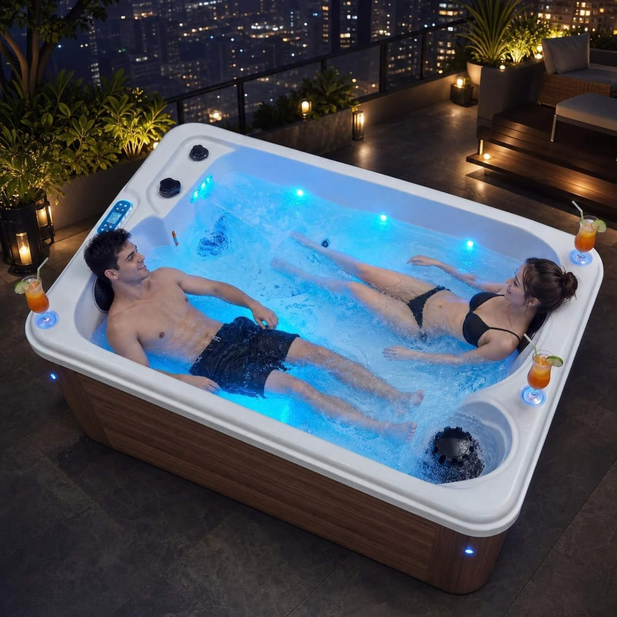 2-Person Outdoor Hot Tub With 15 Hydro Jets And Lights