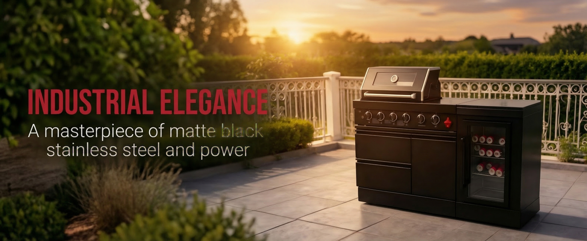 65" 4-Burner 72,000 BTU Black Outdoor Kitchen Island Grill Marble Countertops Wine Cooler