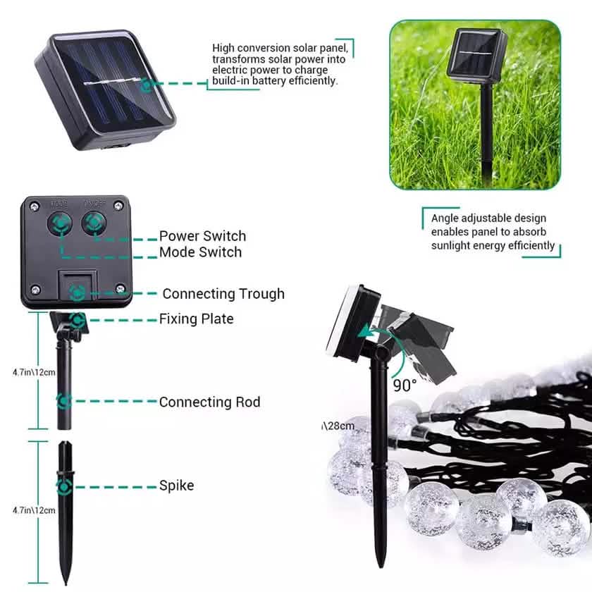 30 LED Solar String Ball Lights Outdoor Waterproof Garden Decor