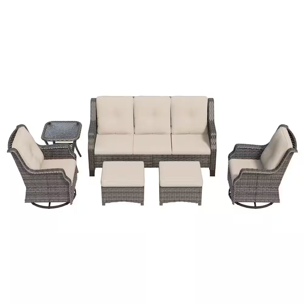6-Pieces Wicker Outdoor Patio Furniture Sets Set Rattan Chair Wicker Set with Beige Cushion