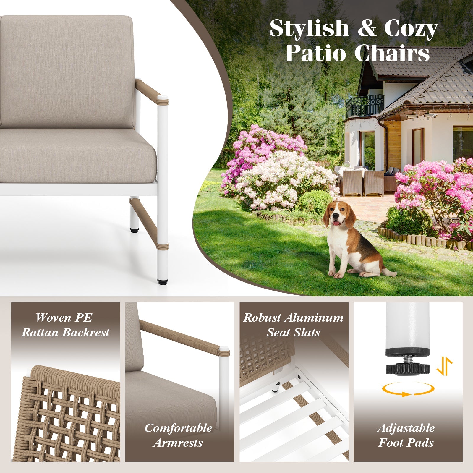 4-Piece Aluminum Patio Conversation Set with Loveseat, Chairs and Table