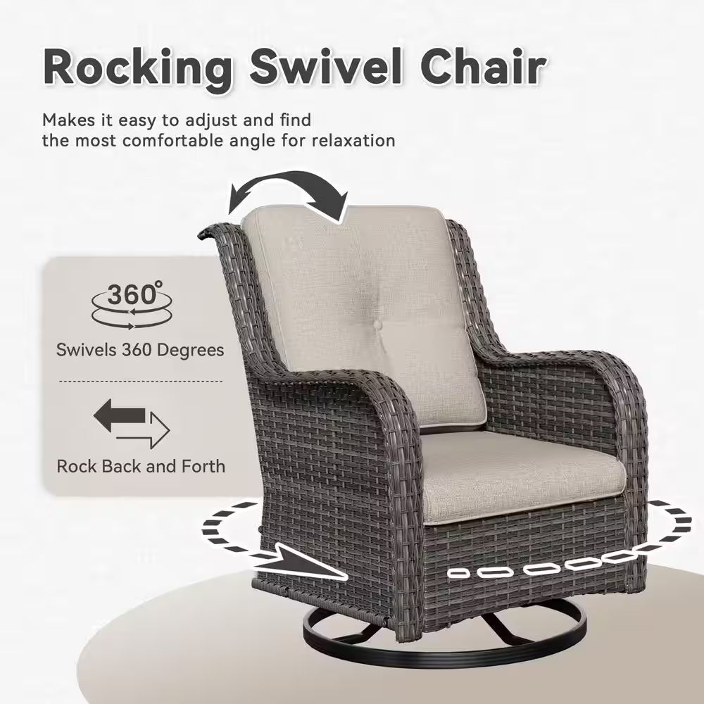 Indulge in Outdoor Comfort: 5-Piece Swivel Rocking Patio Furniture Sets Set with Plush Beige Cushions