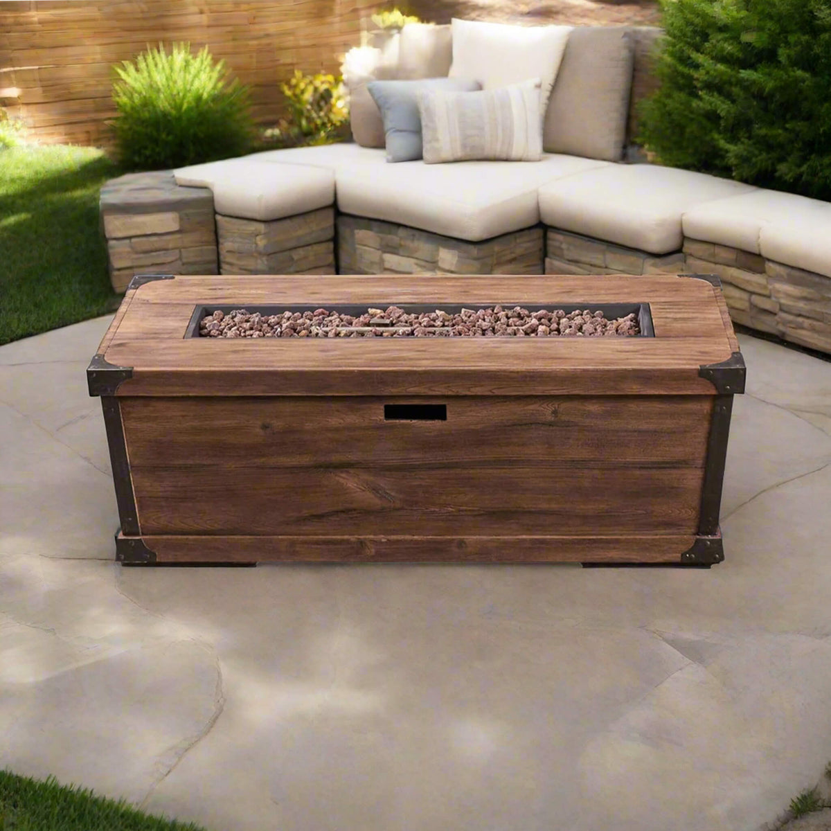 56-Inch Outdoor 50K BTU Wood Pattern Rectangle Gas Burning Fire Pit