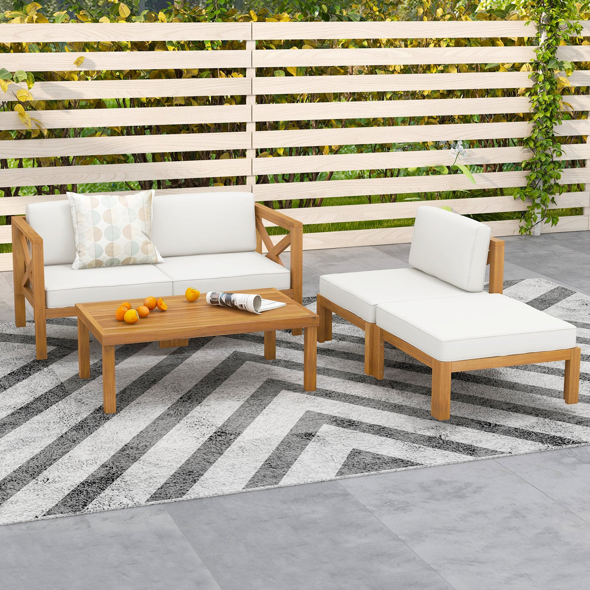 5-Piece White Outdoor Conversation Set with Ottoman & Coffee Table