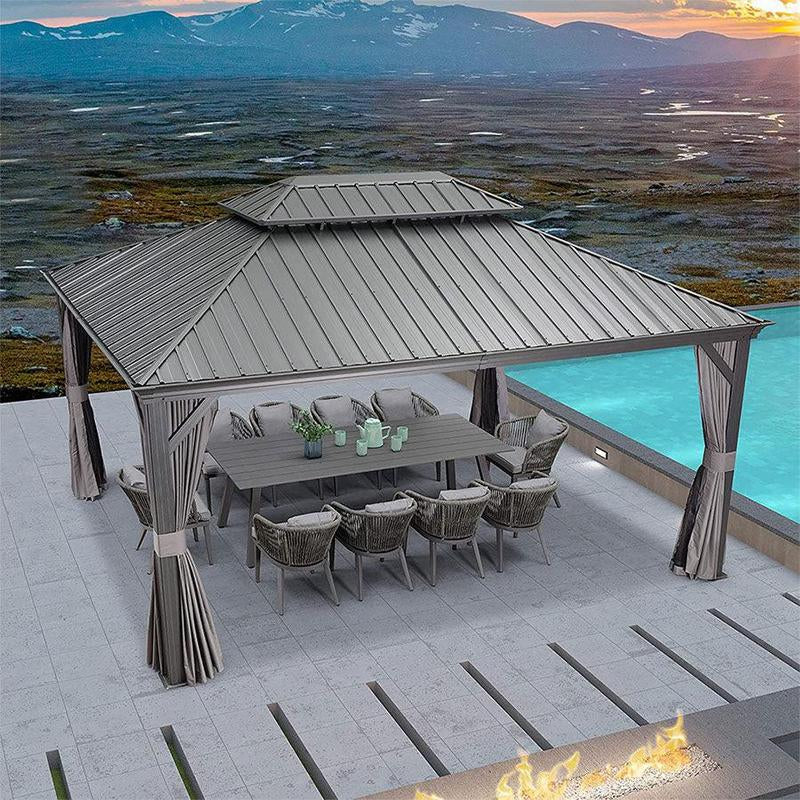 Elevate Your Outdoor Spaces with the PURPLE LEAF 12' x 16' Hardtop Patio Gazebo – Durable Steel Frame & Stylish Upgrade Curtains!