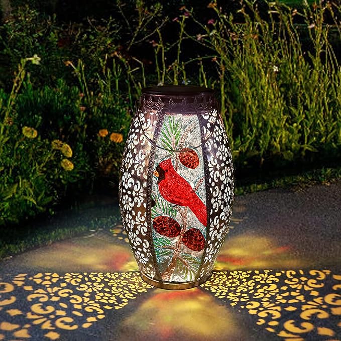 Outdoor Solar Lantern-Waterproof Cardinal Hanging Metal Decorative Lights