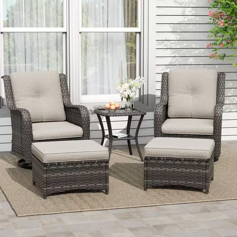 Indulge in Outdoor Comfort: 5-Piece Swivel Rocking Patio Furniture Sets Set with Plush Beige Cushions