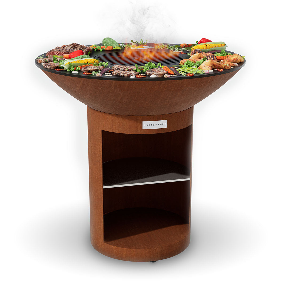 Arteflame Classic 40ā³ ā Storage Base Flat-Top Grill & Fire Bowl (CORTEN Steel)