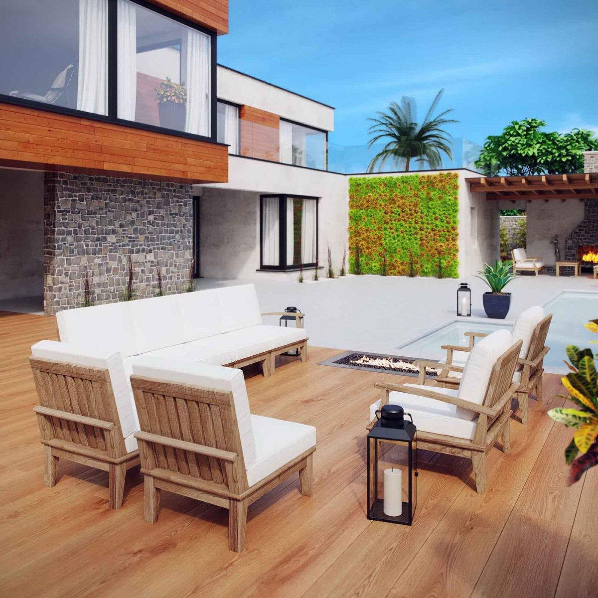 Patio Elegance Marina 9-Piece Teak Outdoor Lounge Set