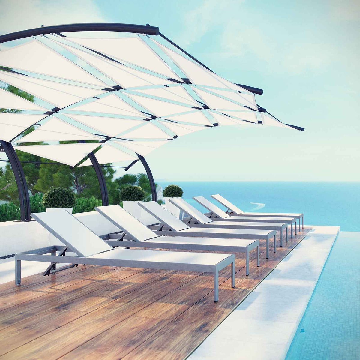 Modway Shore Outdoor Chaise Lounge Set ā 6-Piece Aluminum Patio Collection