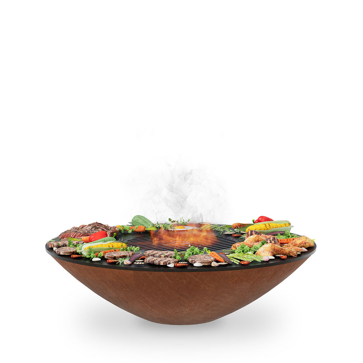 Arteflame Classic 40ā³ ā Fire Pit with Cooktop (CORTEN Bowl; Short Round / Short Euro / Built-In No Base)