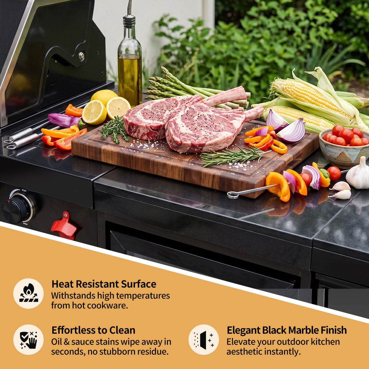 46" Four Burners Black Outdoor Kitchen Islands Grill + Side Burner