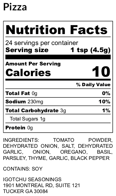 Pizza Seasoning Blend with Italian Herbs, Garlic and Tomato, 3.6 oz