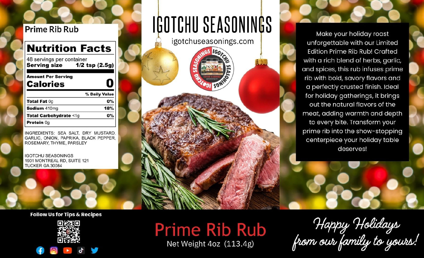 Limited Edition Prime Rib Rub – Holiday Beef Seasoning, 5.5 oz