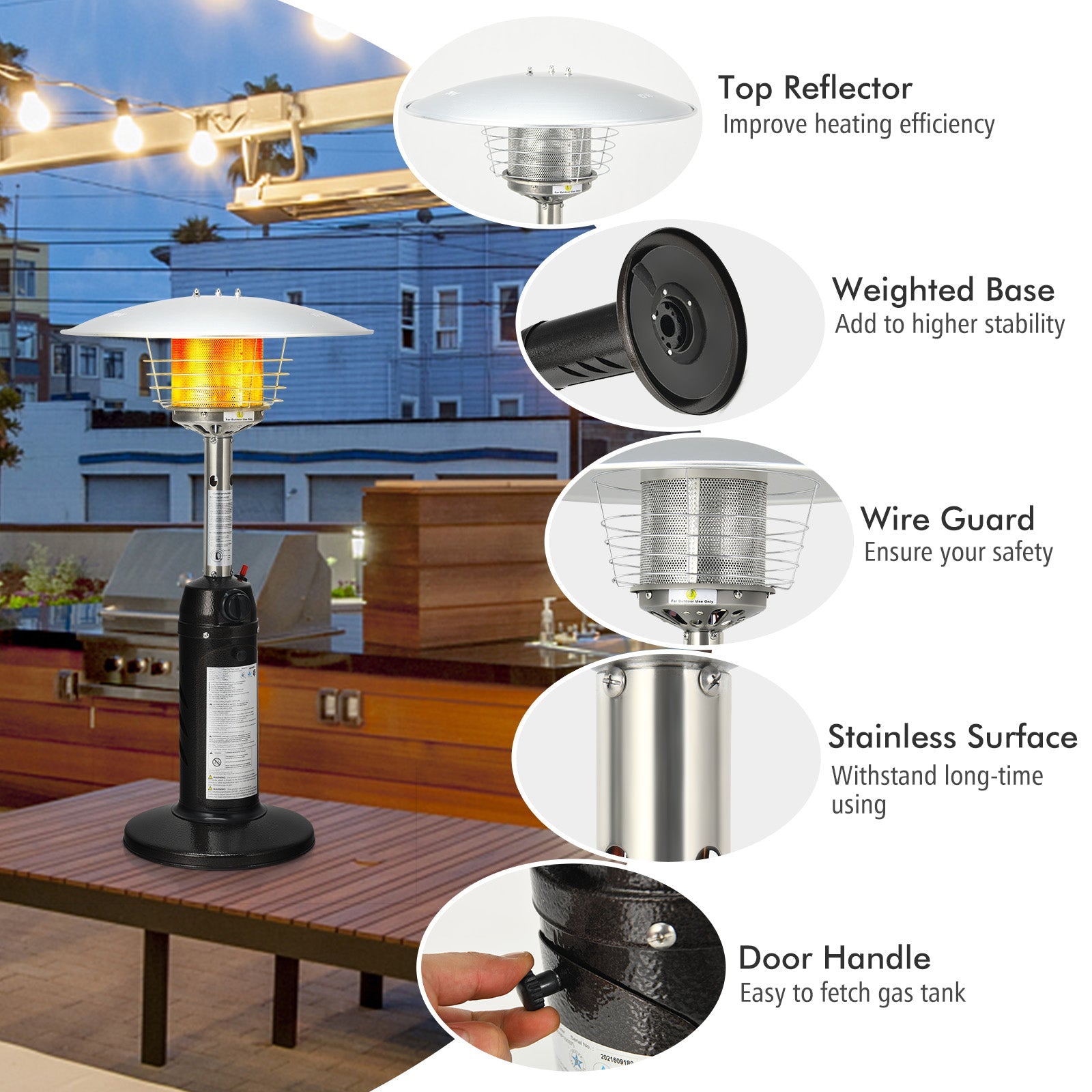 11,000 BTU Portable Tabletop Propane Patio Heater