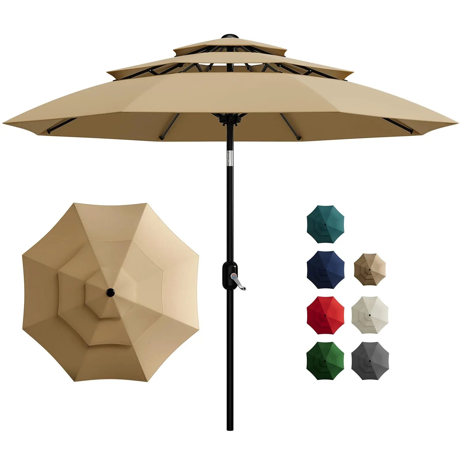 10-Foot 3-Tier Patio Umbrella with Crank Lift and Push-Button Tilt