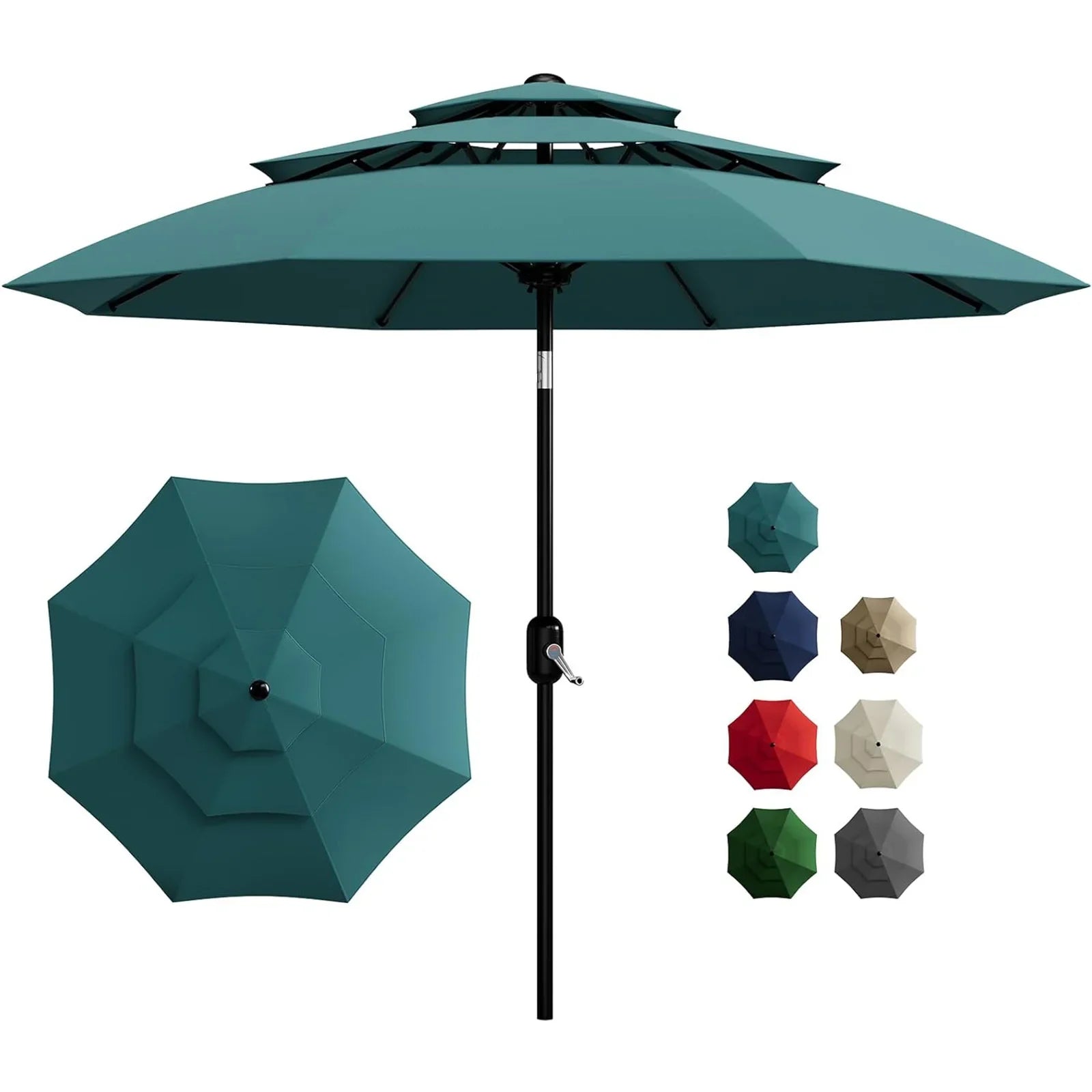 10-Foot 3-Tier Patio Umbrella with Crank Lift and Push-Button Tilt