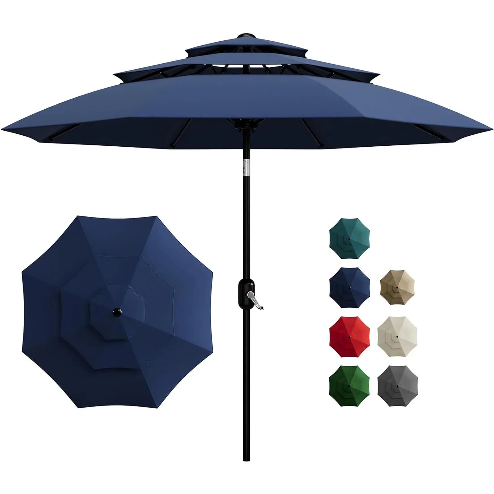 10-Foot 3-Tier Patio Umbrella with Crank Lift and Push-Button Tilt