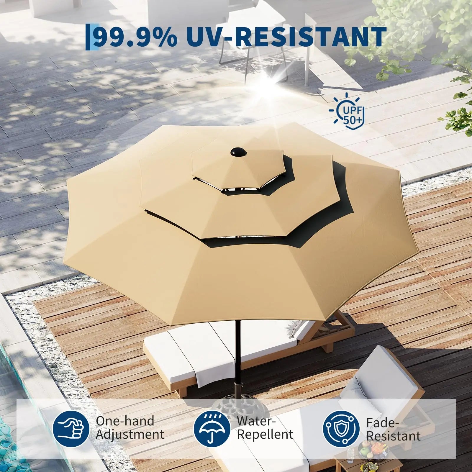 10-Foot 3-Tier Patio Umbrella with Crank Lift and Push-Button Tilt