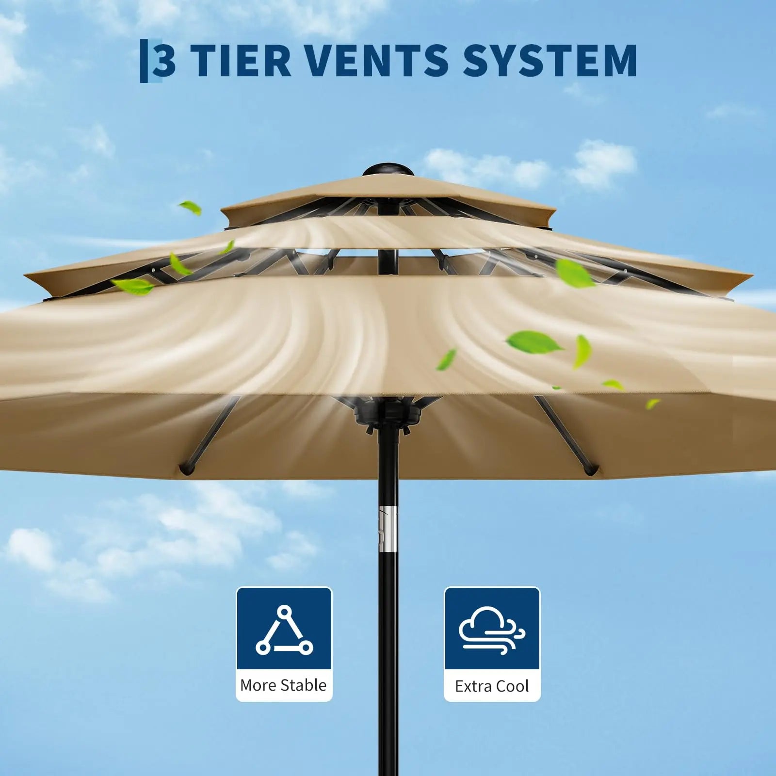 10-Foot 3-Tier Patio Umbrella with Crank Lift and Push-Button Tilt