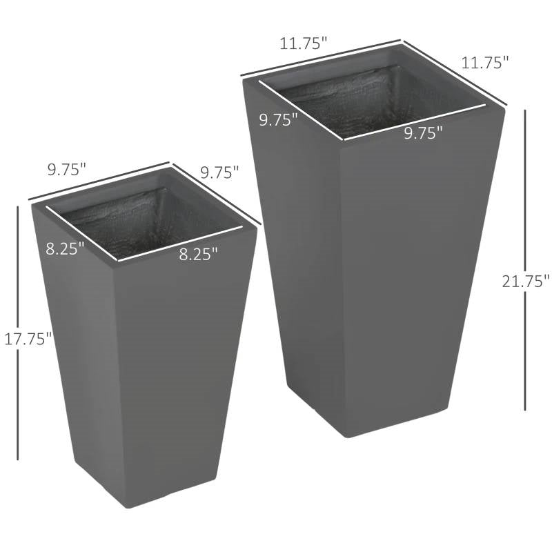 Modern Grey Outdoor Planters – Set of 2 (22" & 18")