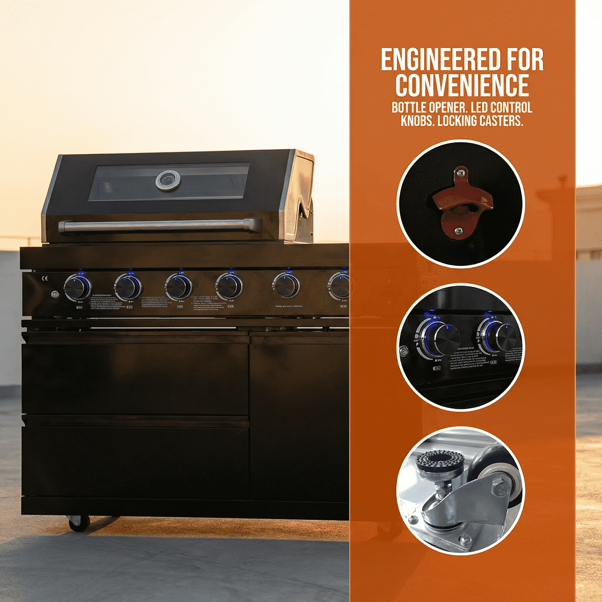 46" Four Burners Black Outdoor Kitchen Islands Grill + Side Burner