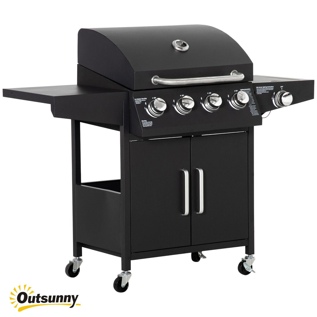 4-Burner Gas BBQ Grill with Side Burner – Black