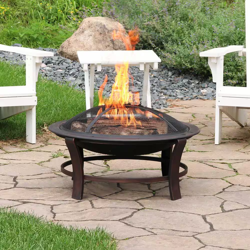 17 In. H. Steel Elevated Outdoor Fire Pit Bowl with Spark Screen