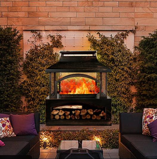 37-Inch Rectangular Metal Wood Burning Fireplace