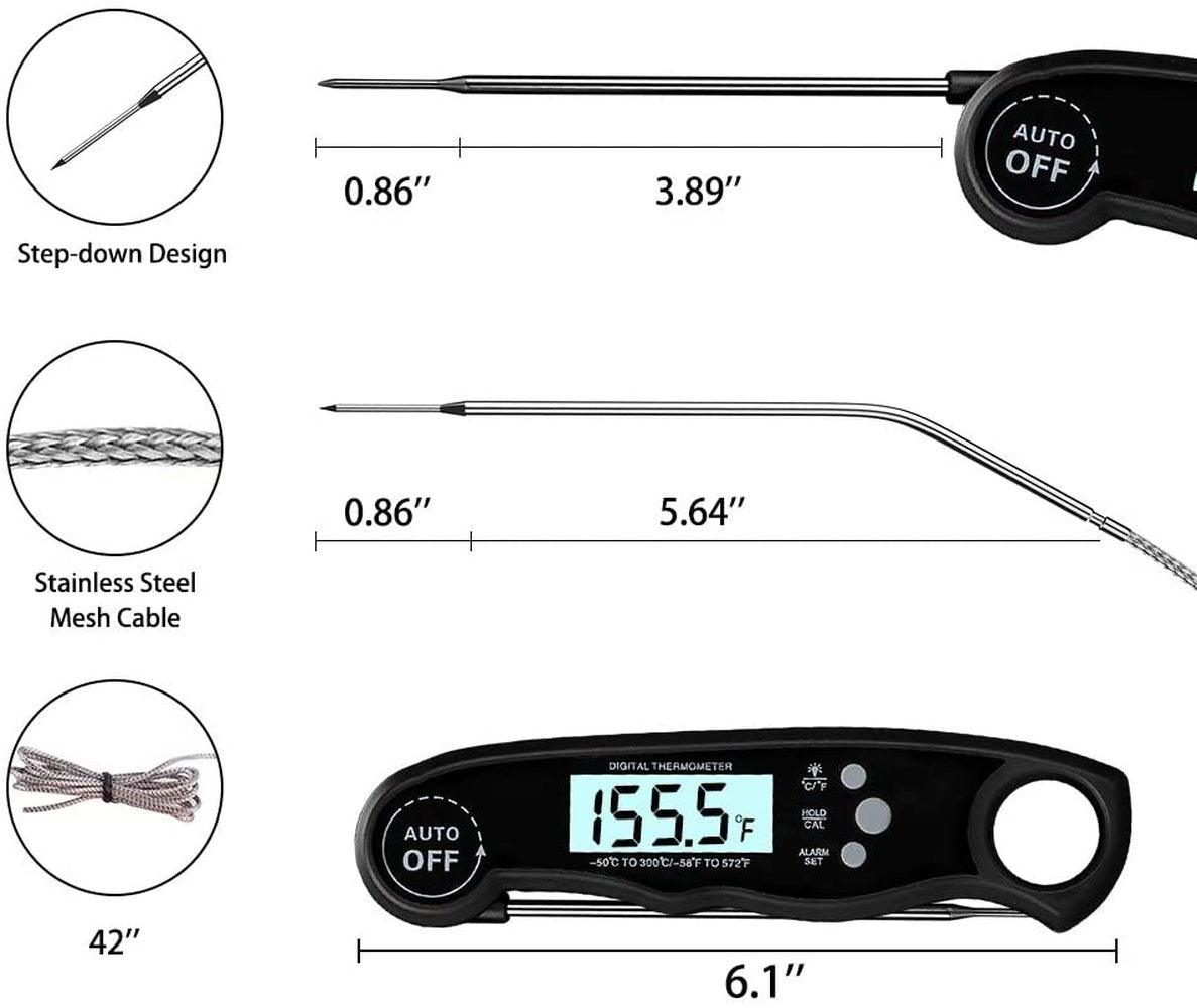 Dual-Probe Digital Meat Thermometer with Oven-Safe Alarm and Backlit Display