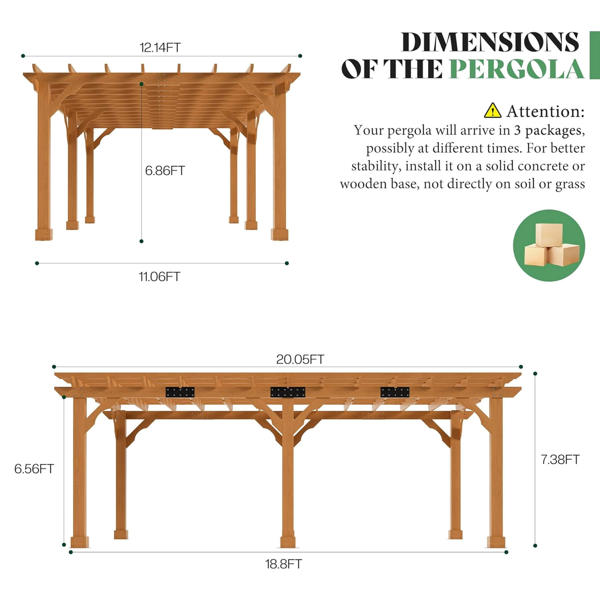 Large Outdoor Cedar Wood Pergola Kit with Open Slatted Roof