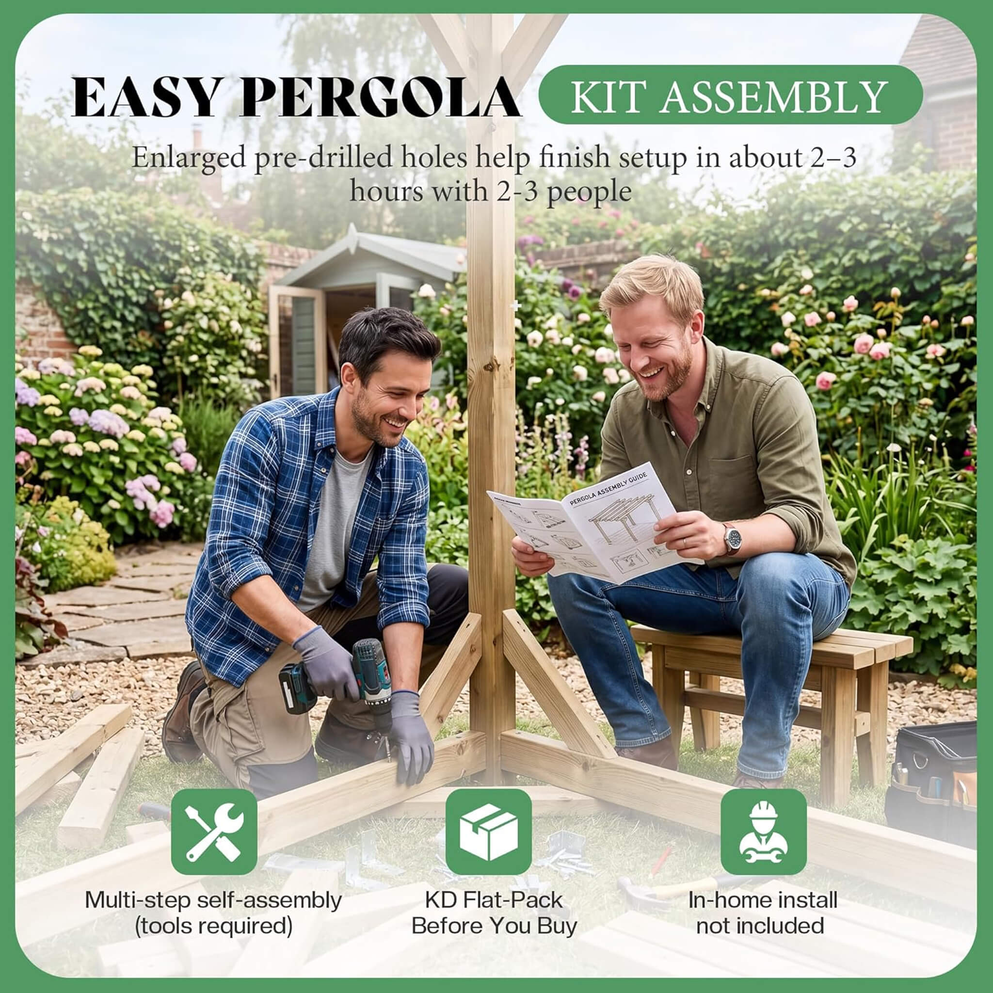 Large Outdoor Cedar Wood Pergola Kit with Open Slatted Roof