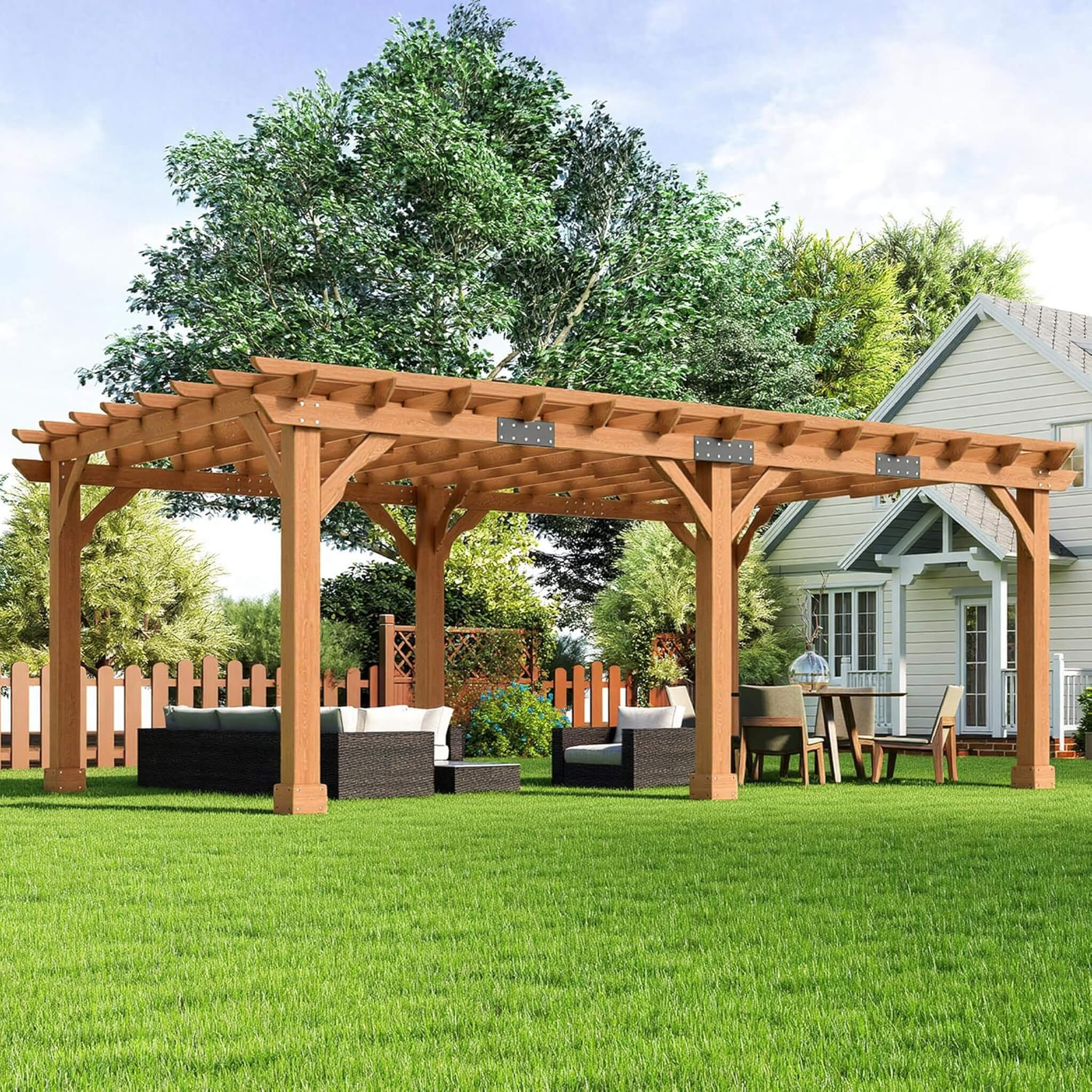 Large Outdoor Cedar Wood Pergola Kit with Open Slatted Roof