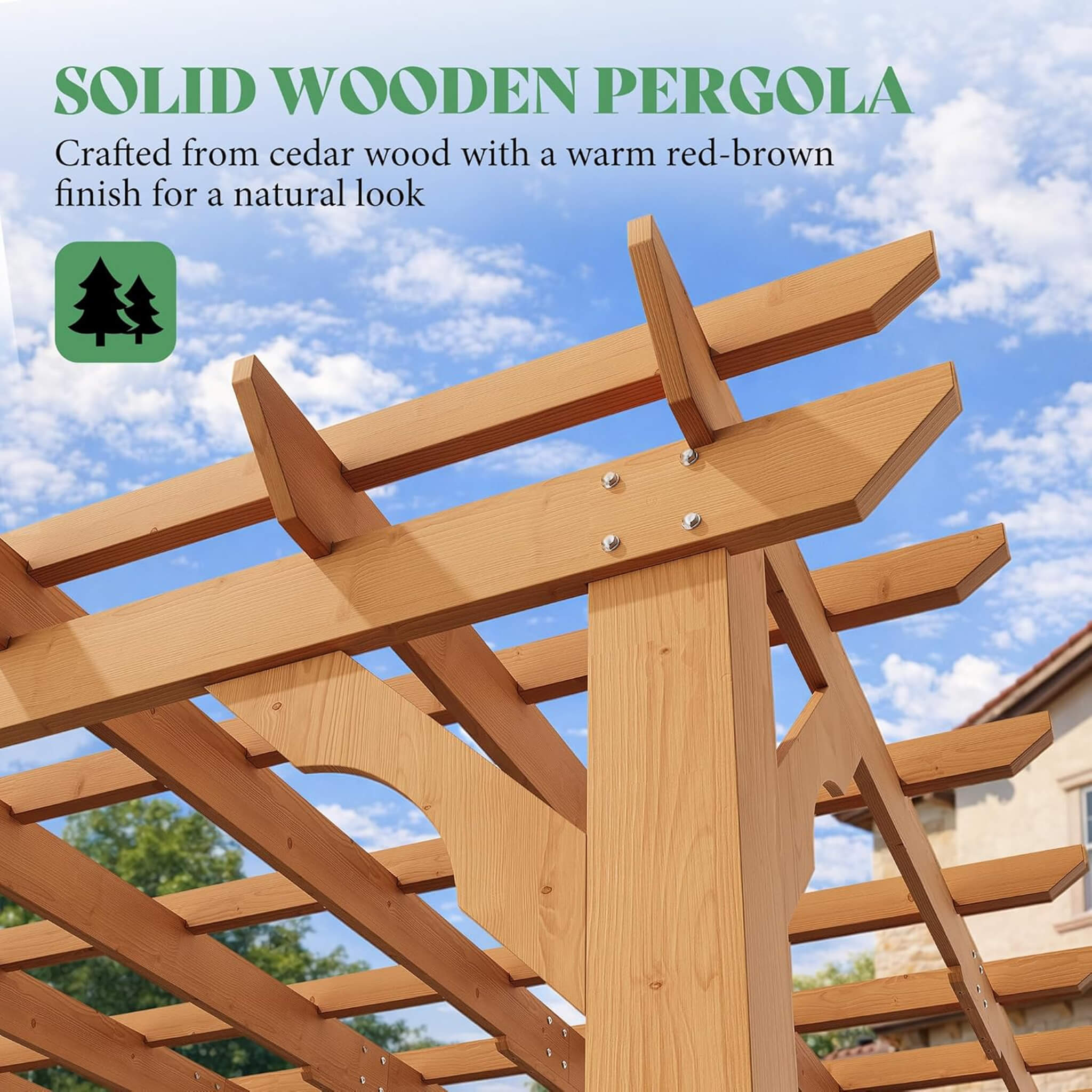 Large Outdoor Cedar Wood Pergola Kit with Open Slatted Roof