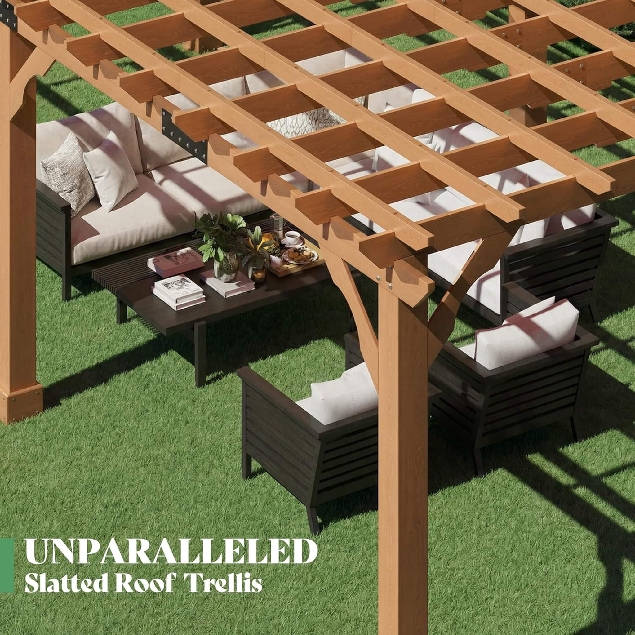 Large Outdoor Cedar Wood Pergola Kit with Open Slatted Roof