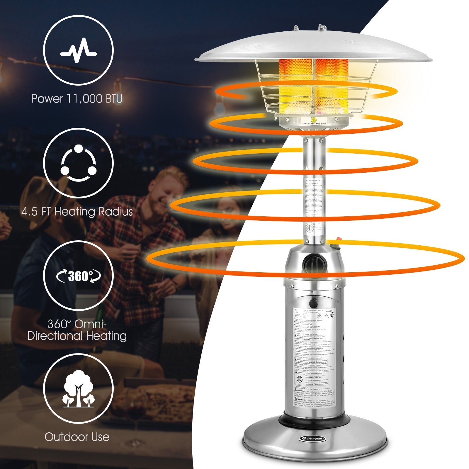 11,000 BTU Portable Tabletop Propane Patio Heater