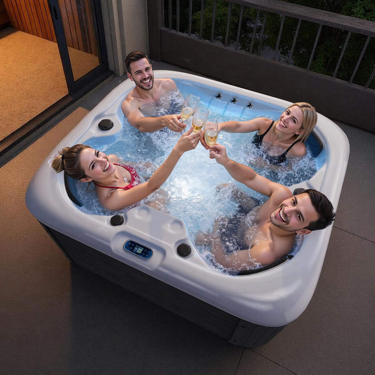 Premium 4-Person Outdoor Hot Tub W/ 23 Stainless Steel Jets