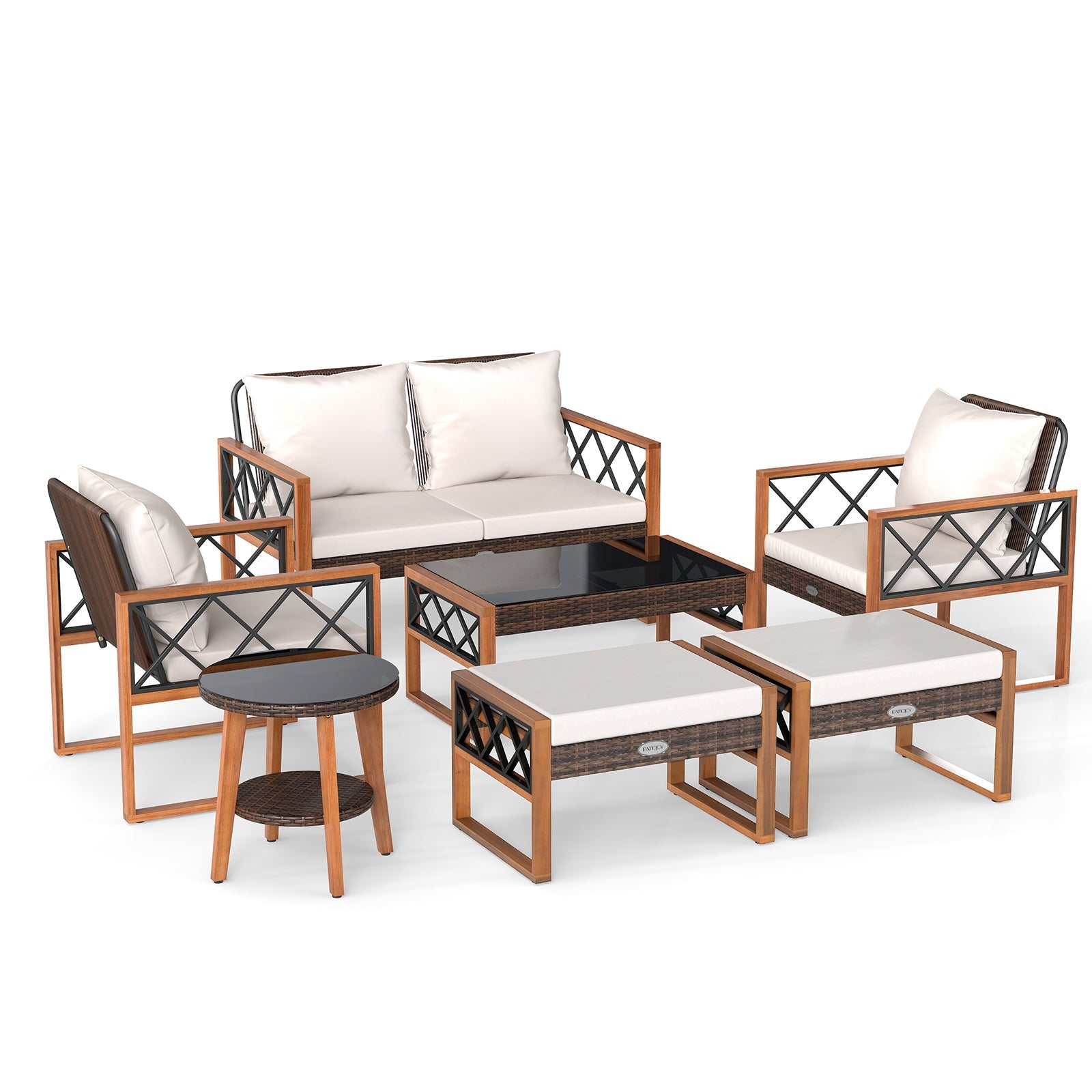 7-Piece Outdoor Patio Furniture Set with Ottomans and Tables