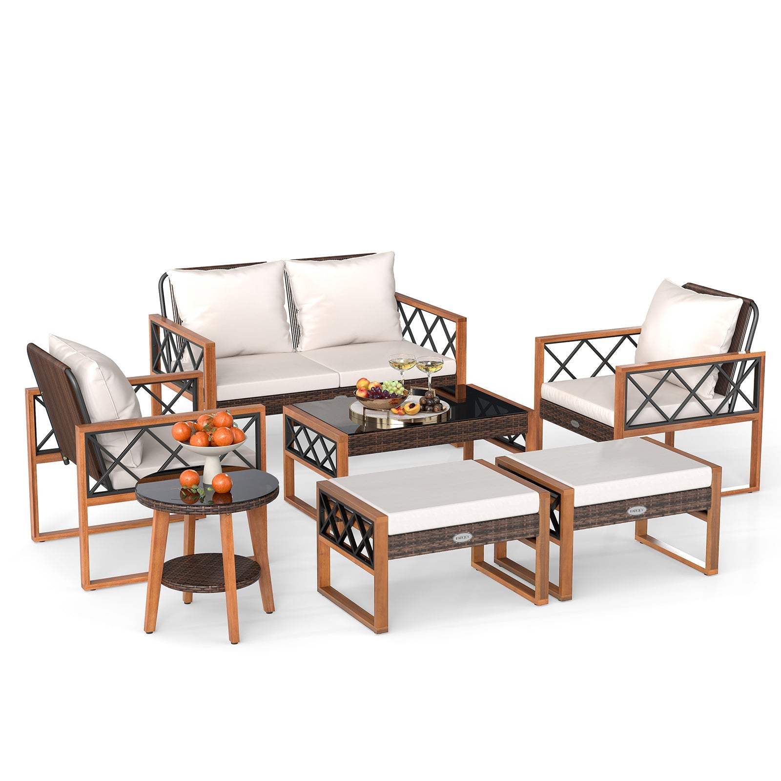 7-Piece Outdoor Patio Furniture Set with Ottomans and Tables