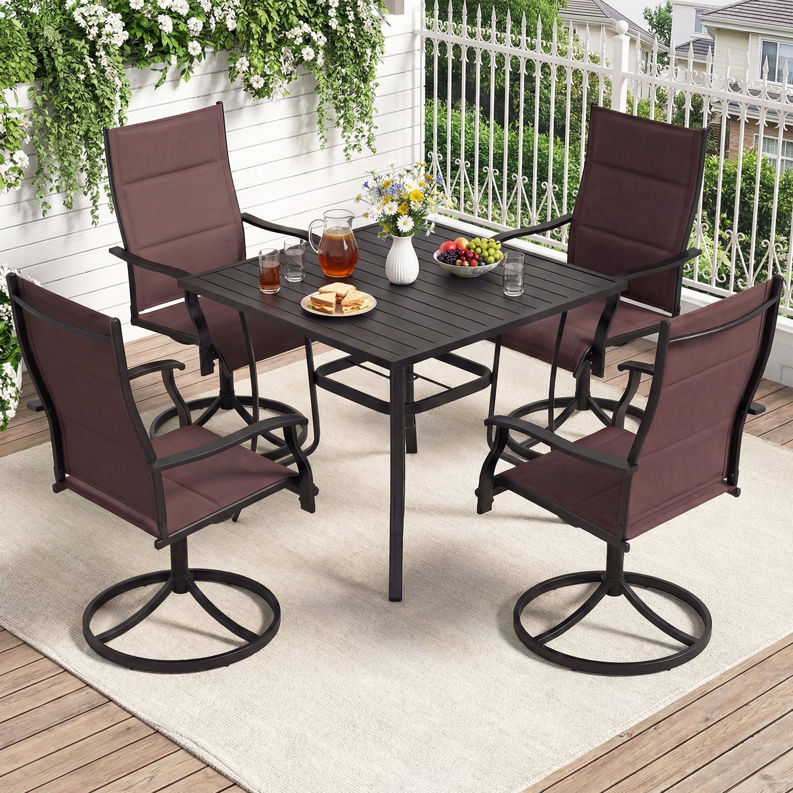 5-Piece Outdoor Dining Set with Swivel Rocking Chairs and 36-Inch Table