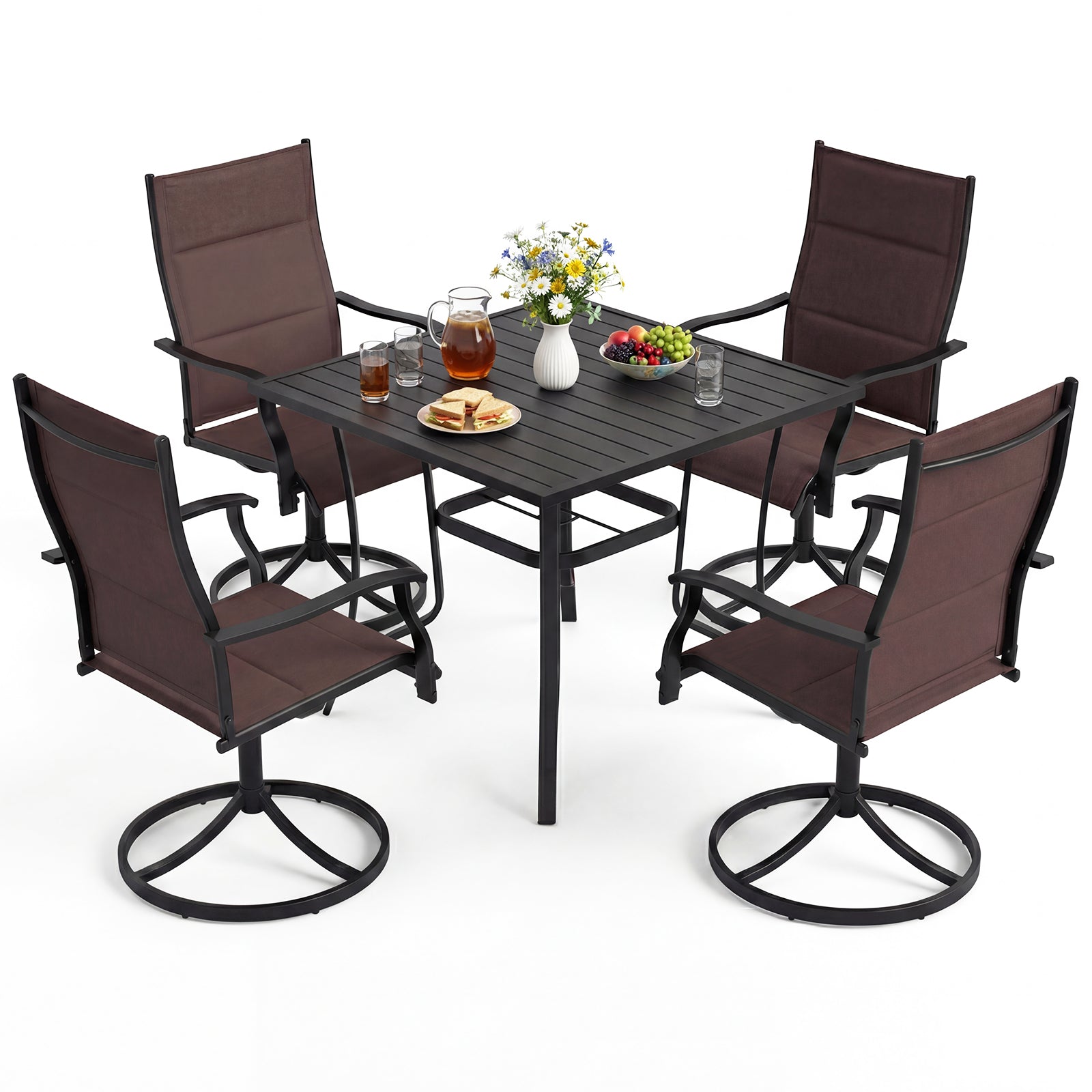 5-Piece Outdoor Dining Set with Swivel Rocking Chairs and 36-Inch Table