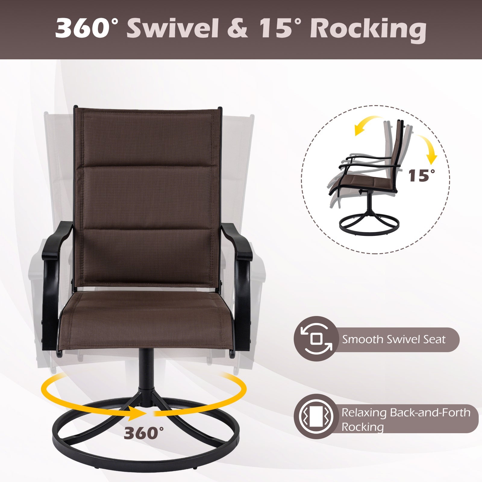 5-Piece Outdoor Dining Set with Swivel Rocking Chairs and 36-Inch Table