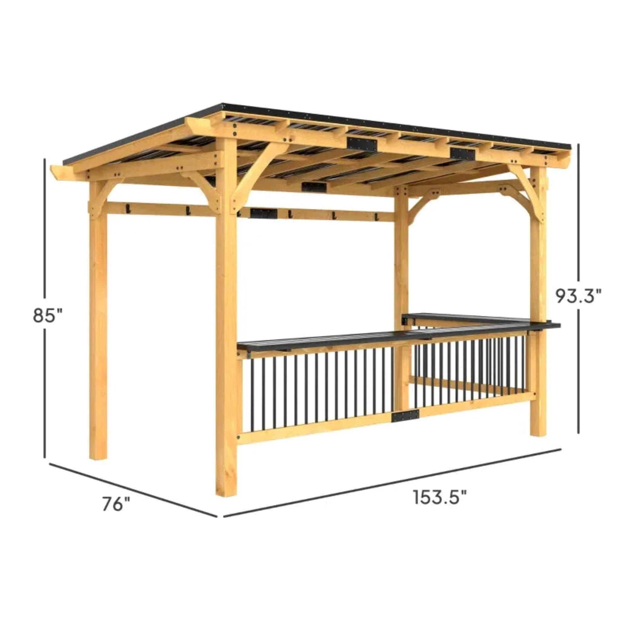 6' x 13' Wooden BBQ Grill Gazebo with Metal Hardtop and Side Shelves
