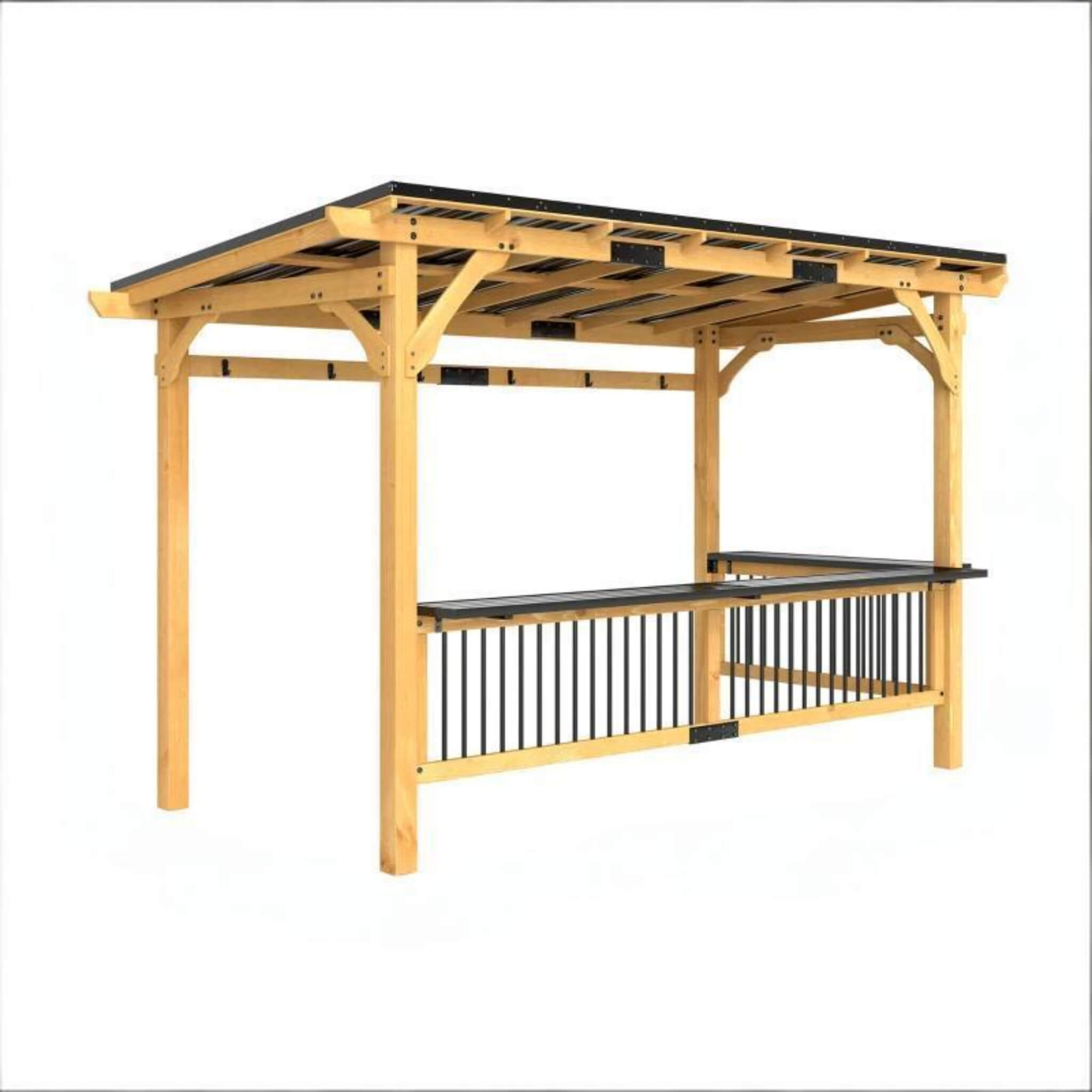 6' x 13' Wooden BBQ Grill Gazebo with Metal Hardtop and Side Shelves