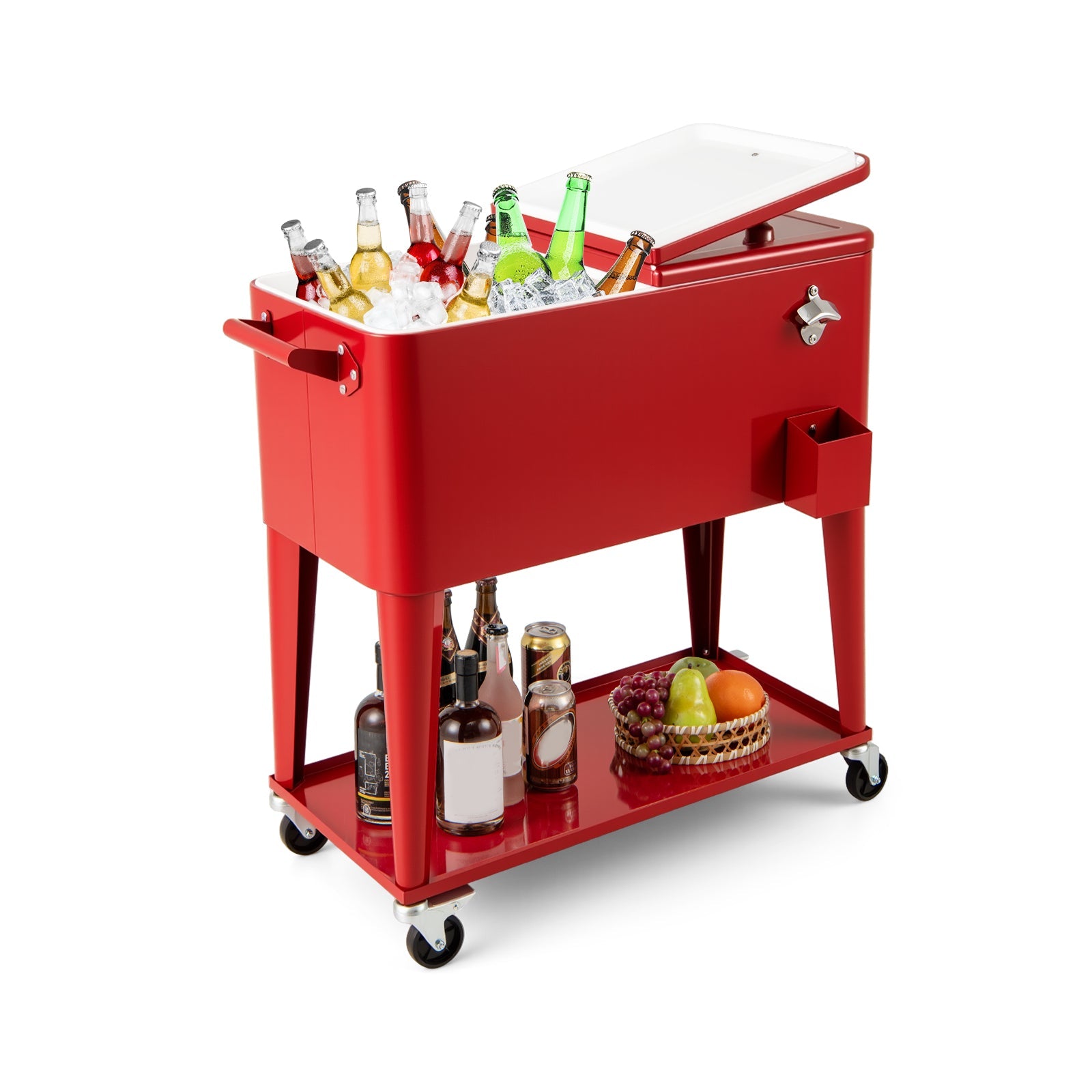 80-Quart Rolling Patio Cooler Cart with Wheels, Shelf and Bottle Opener