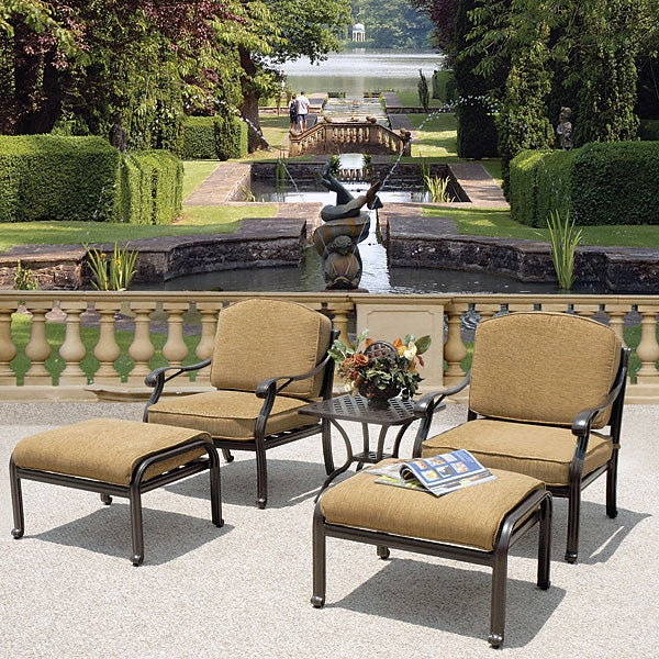 Savannah 5-Piece Outdoor Aluminum Club Chair Set with Ottomans & Side Table