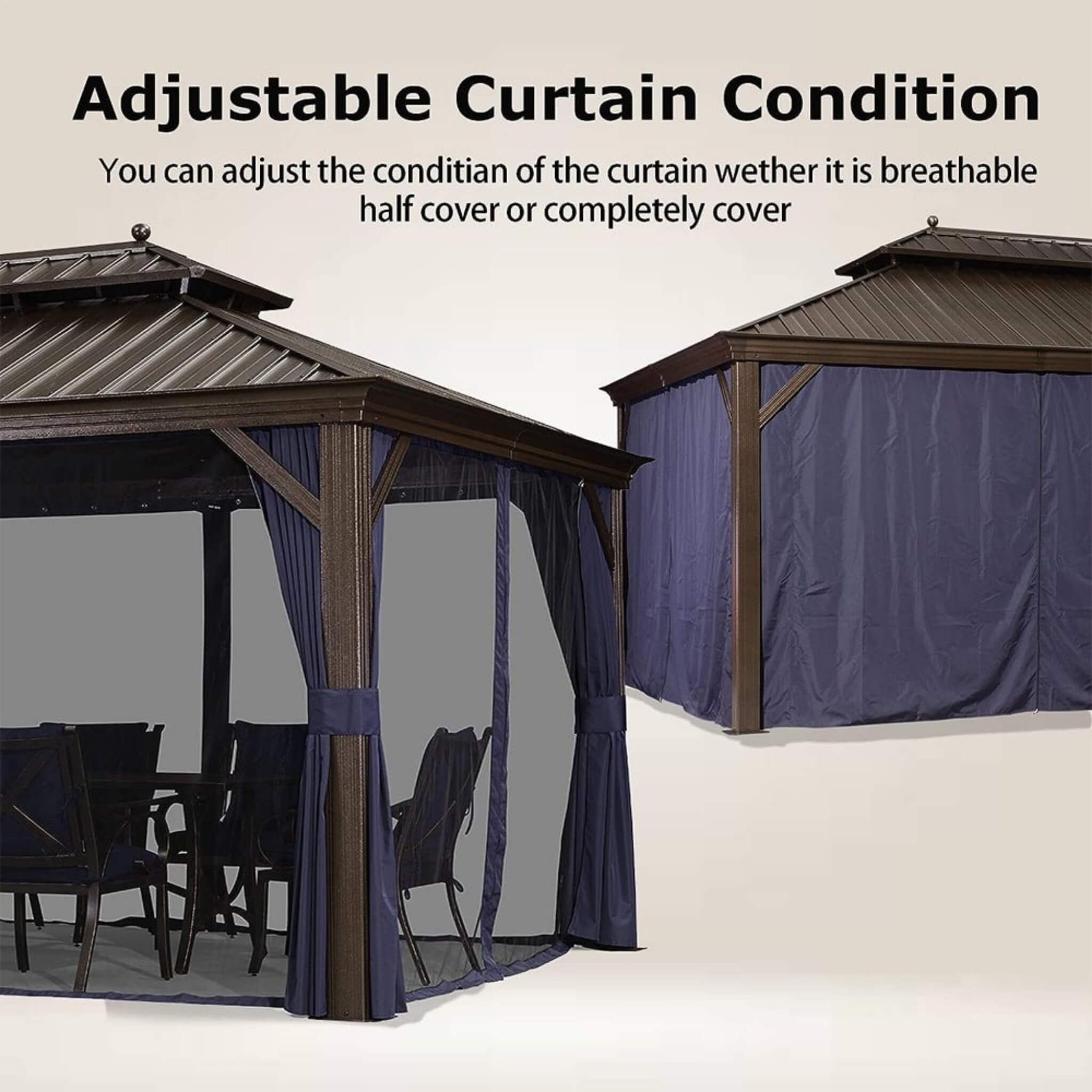 Outdoor Hardtop Gazebo with Aluminum Frame, Curtains and Mosquito Netting