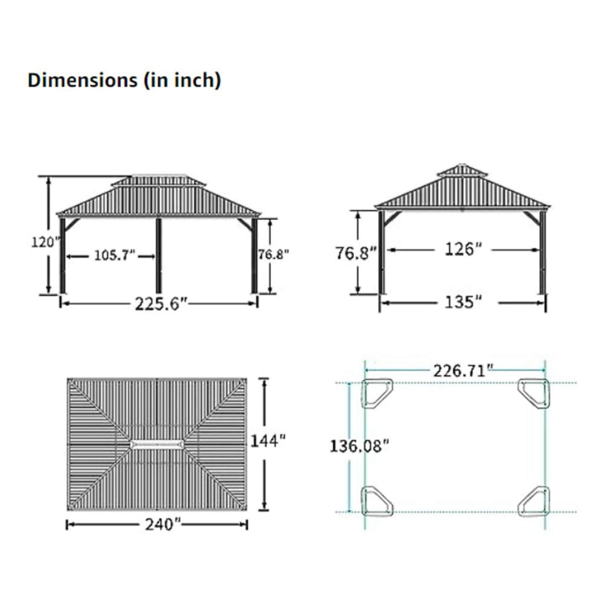 Outdoor Hardtop Gazebo with Aluminum Frame, Curtains and Mosquito Netting